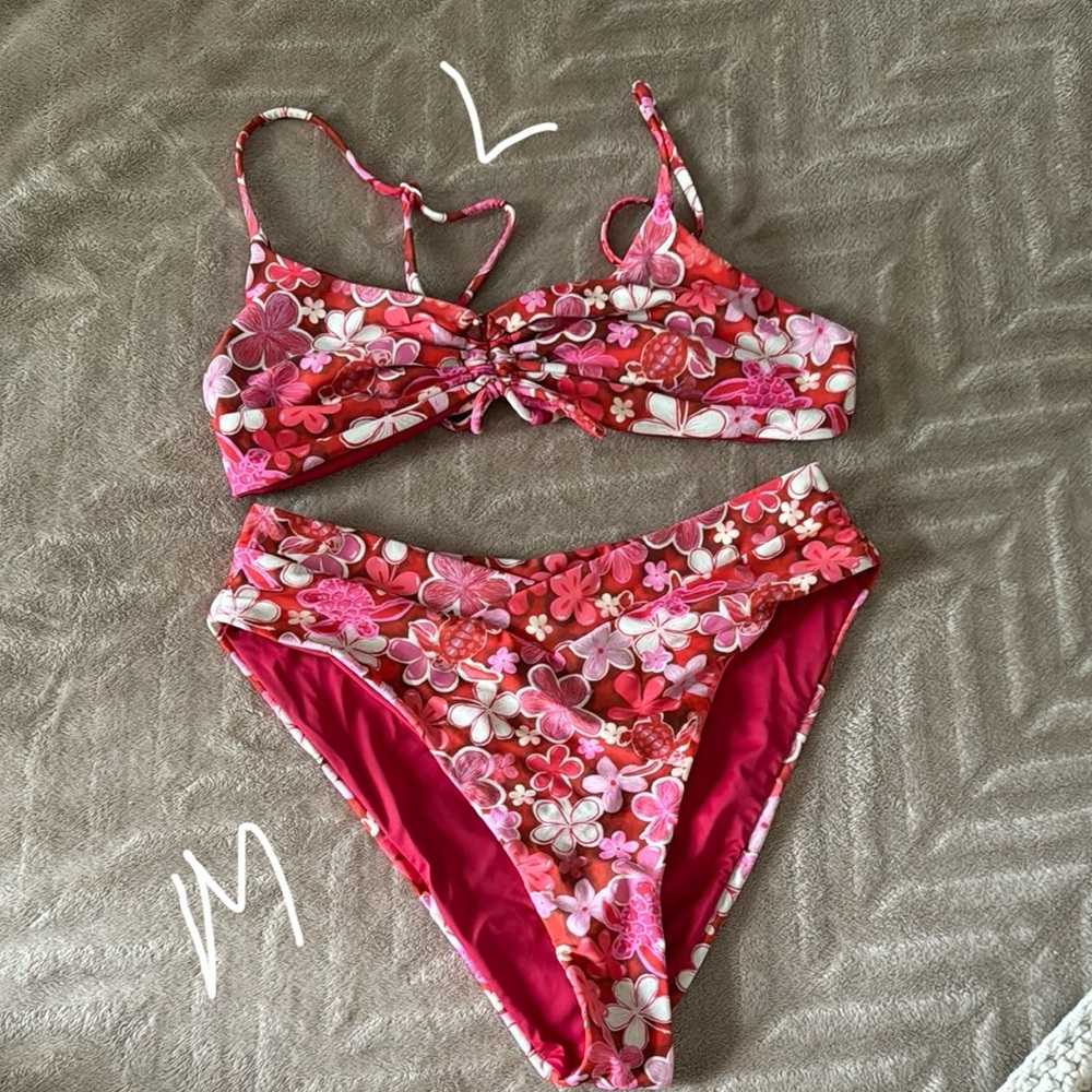Full coverage bottom Blackbough Pink and Red Floral Bikini Set